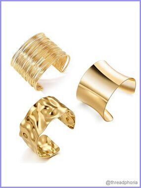 3PCS Chunky Gold Cuff Bracelets for Women Irregular Minimalist Statement Bangle